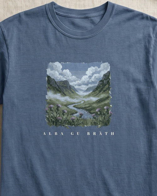 Alba Gu Bràth Scottish Highland Glen T-Shirt (close-up)