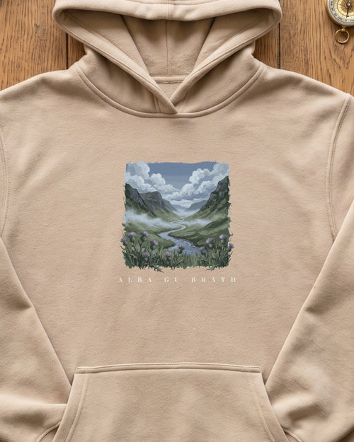 Alba Gu Bràth Scottish Highland Glen Hoodie (close-up)