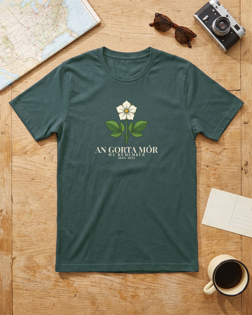 An Gorta Mór We Remember 1845-1852 Potato Blossom T-Shirt (photo)