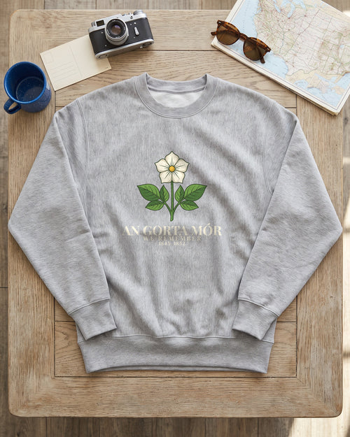 An Gorta Mór We Remember 1845-1852 Potato Blossom Crewneck Sweatshirt (photo)