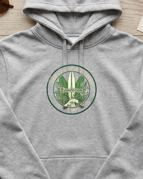 Bundoran Surf Capital of Ireland Surfboards Hoodie (close-up)