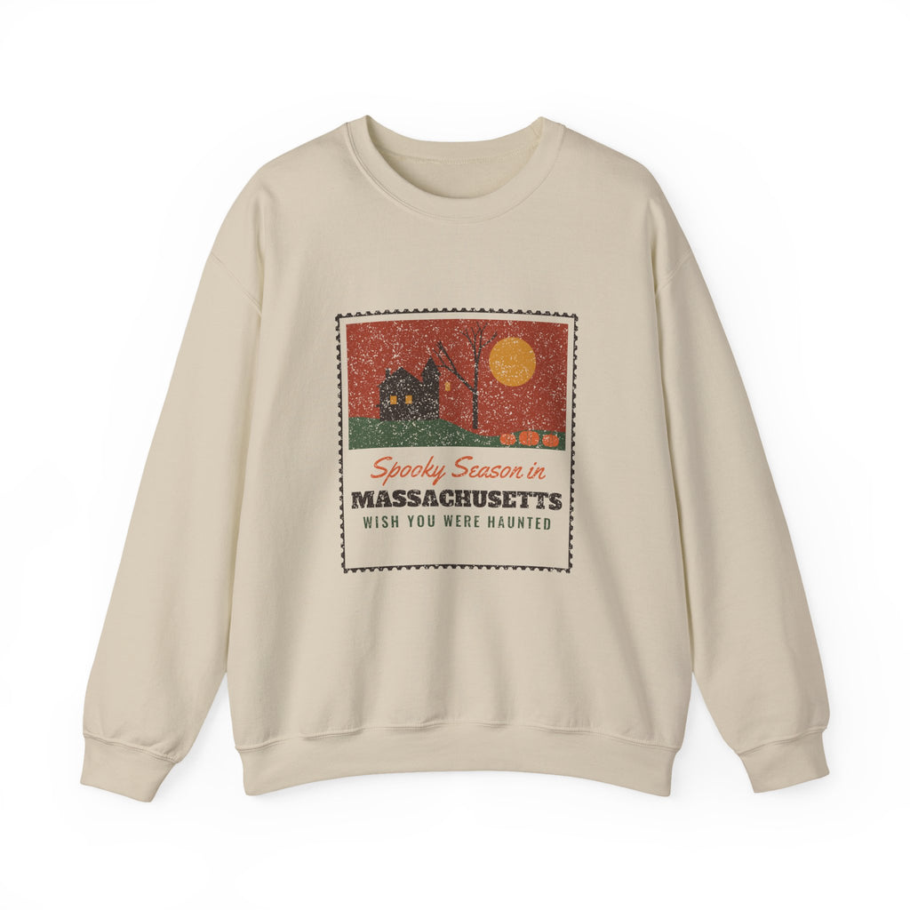 Spooky Season in Massachusetts Haunted Postcard Crewneck Sweatshirt