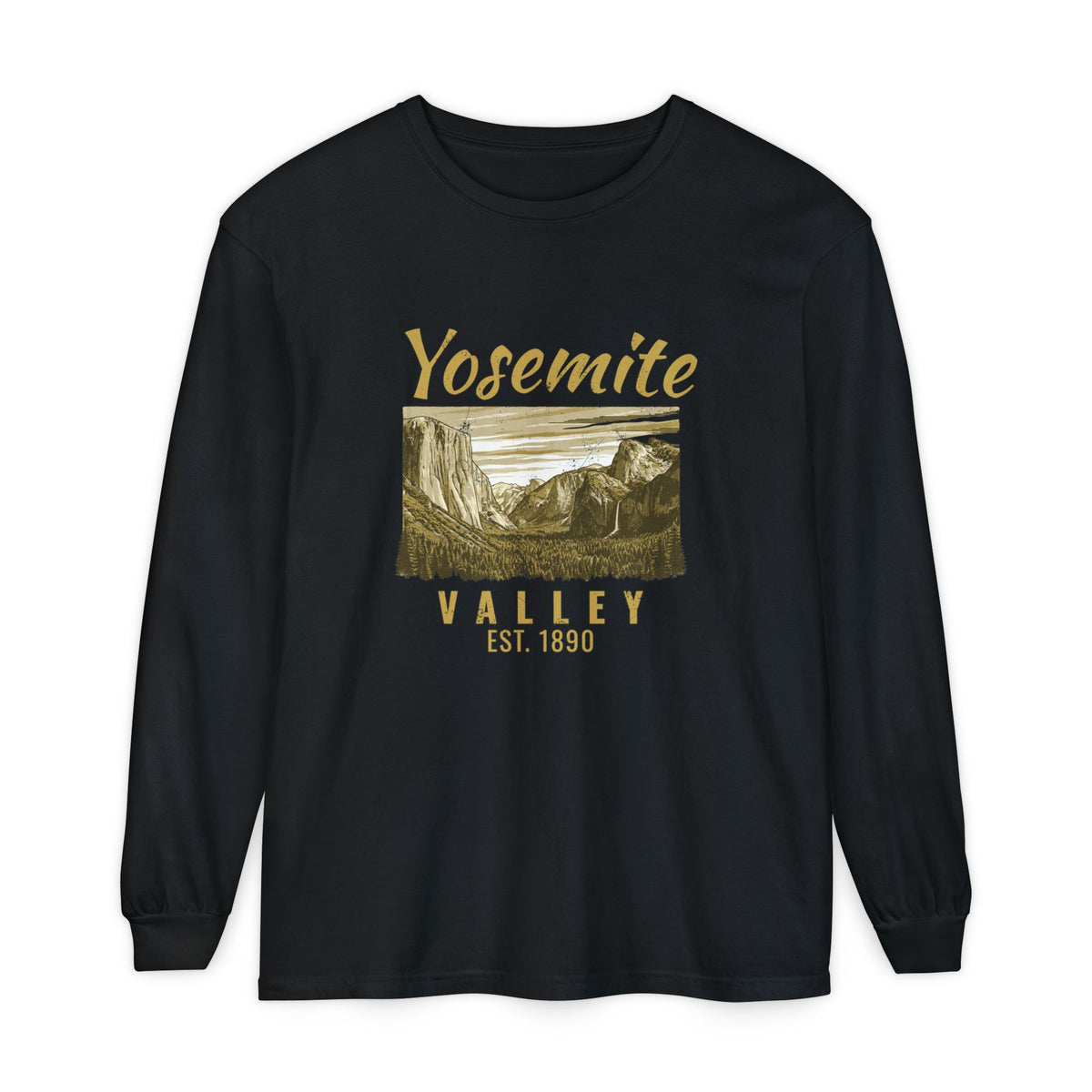 Yosemite Valley Est 1890 Granite Cliffs Engraving Long Sleeve Tee