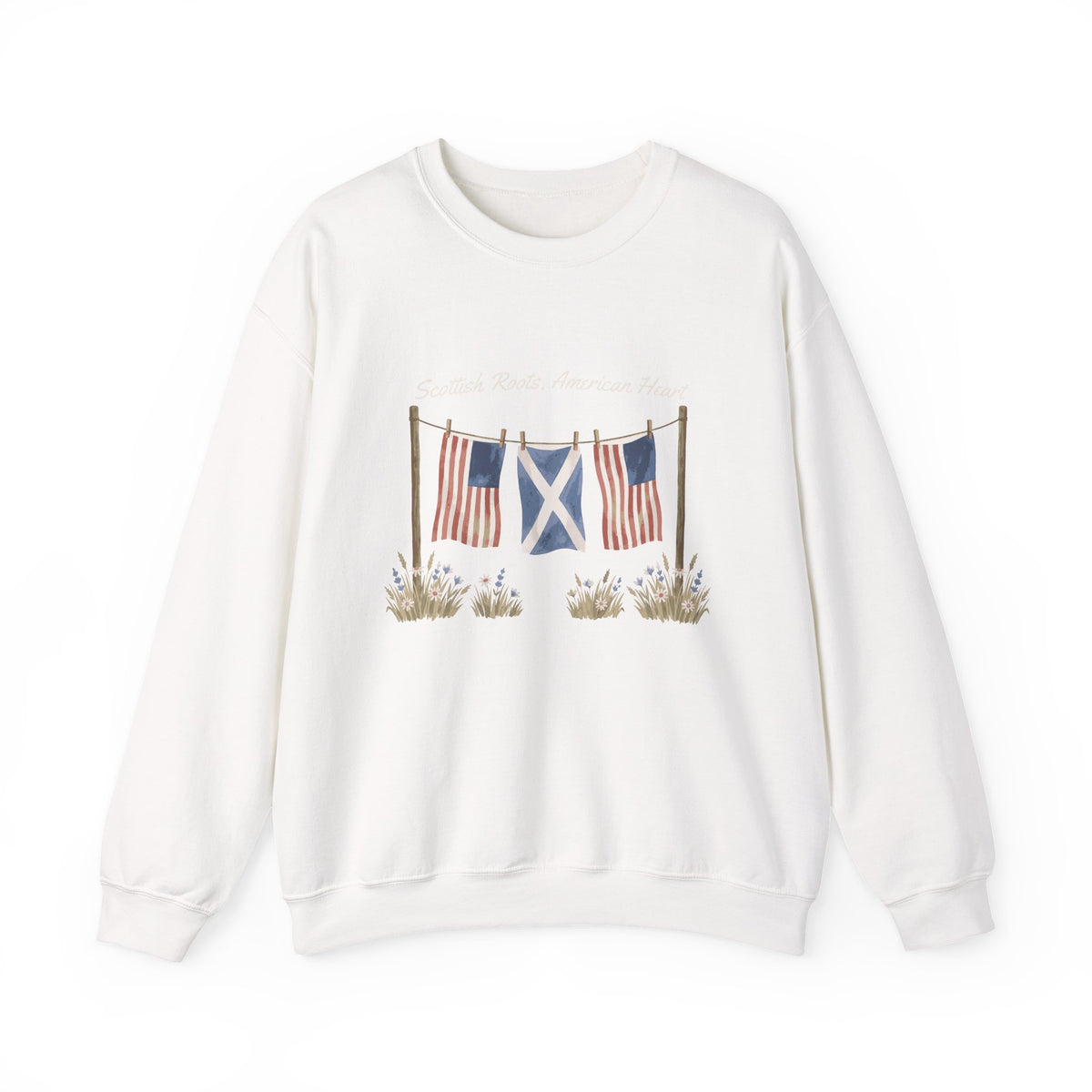 Scottish Roots American Heart Watercolor Flags Crewneck Sweatshirt
