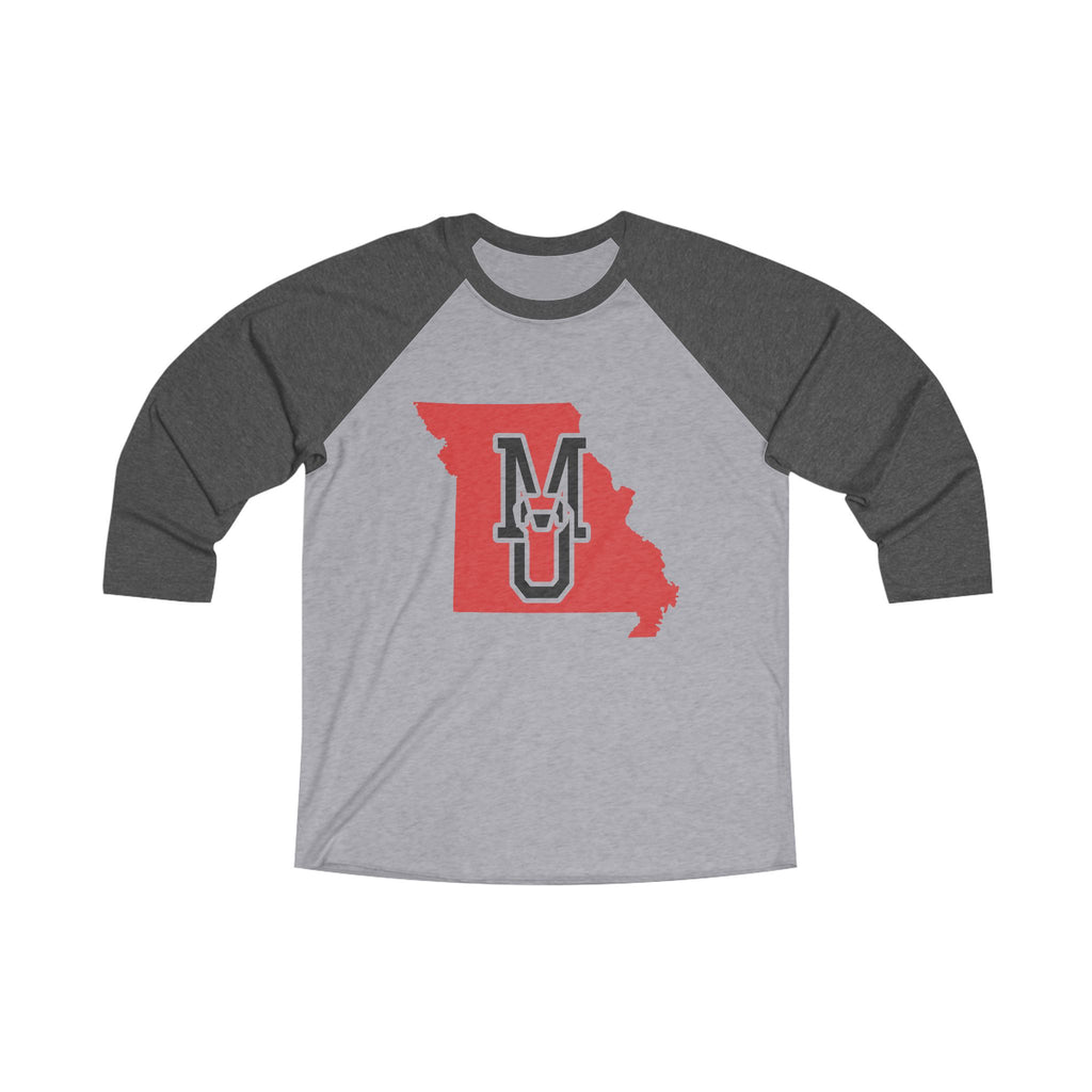 Missouri Varsity Monogram Map Raglan 3/4 Sleeve Tee