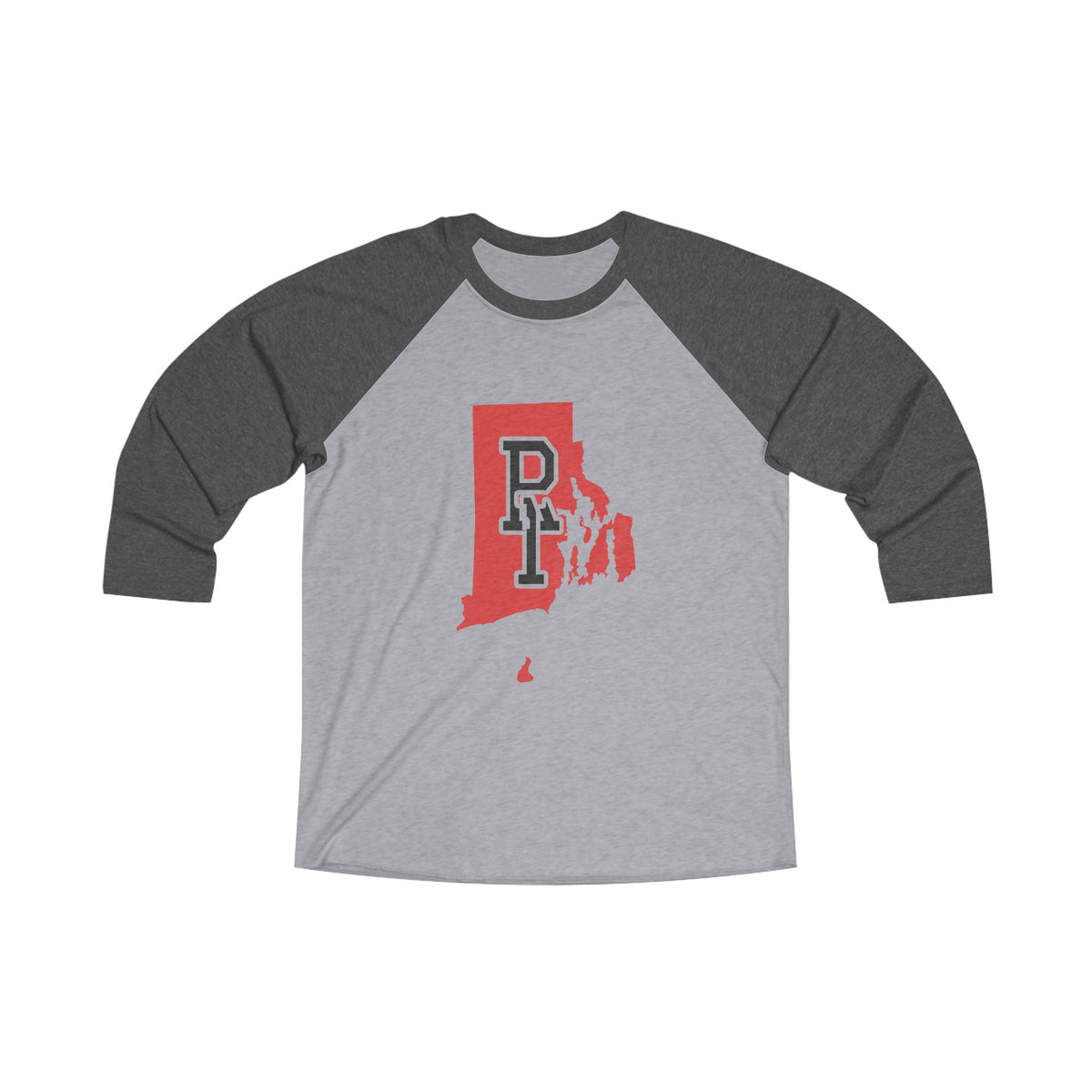 Rhode Island Varsity Monogram Map Raglan 3/4 Sleeve Tee