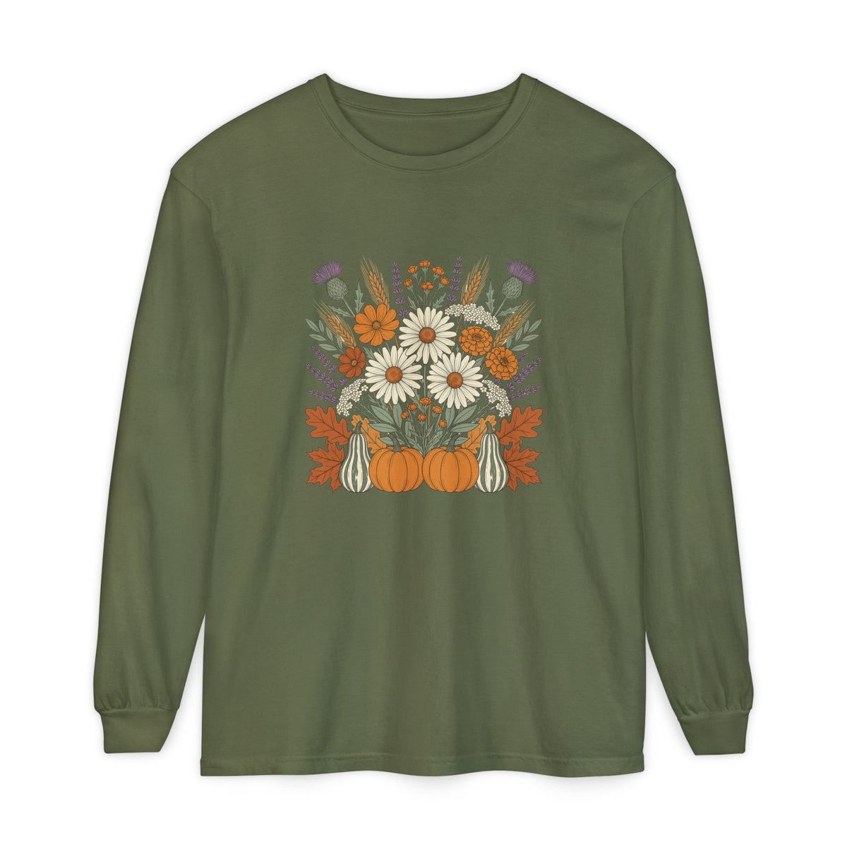 Fall Wildflower Bouquet Daisies and Thistles Long Sleeve Tee
