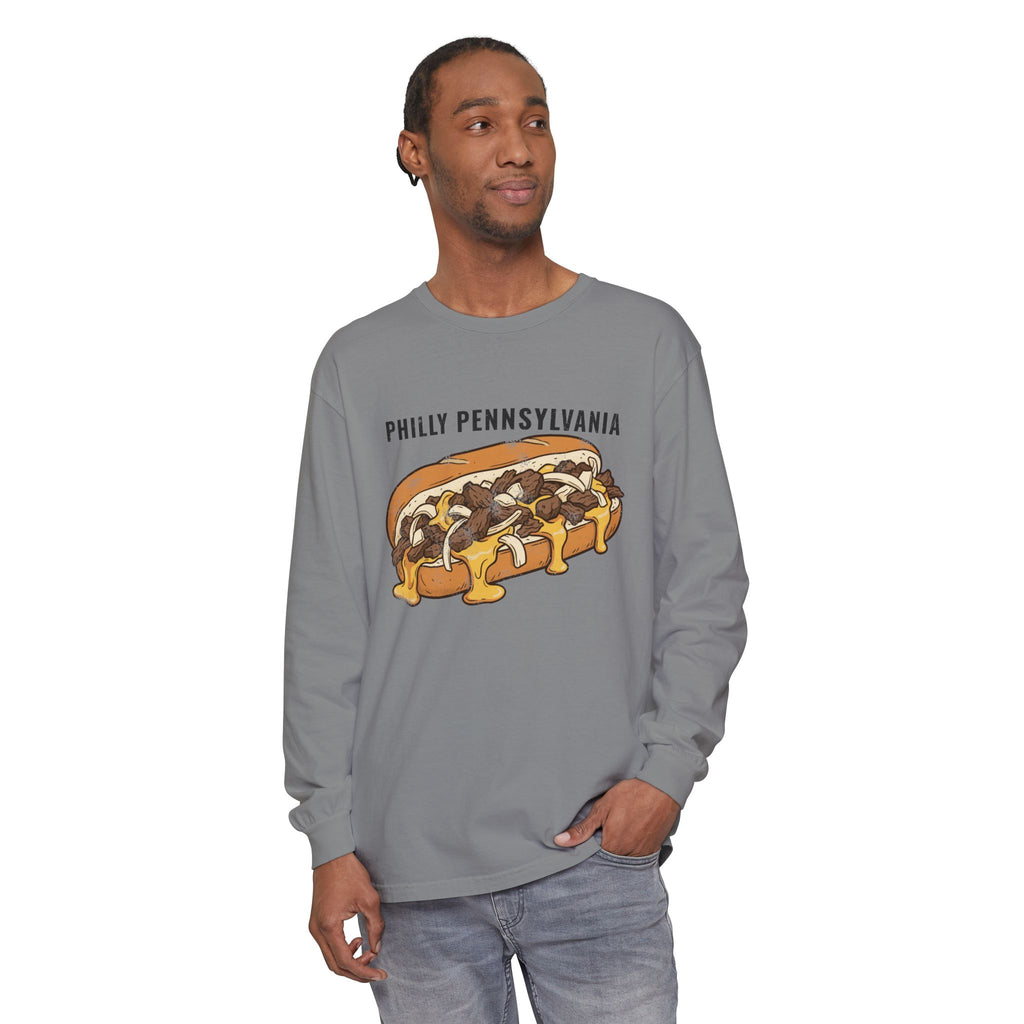 Philly Cheesesteak Retro Food Illustration Long Sleeve Tee
