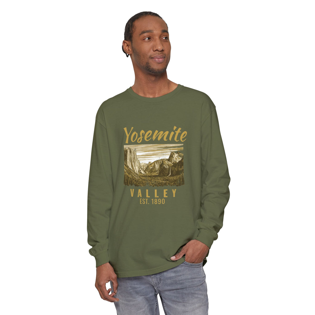 Yosemite Valley Est 1890 Granite Cliffs Engraving Long Sleeve Tee