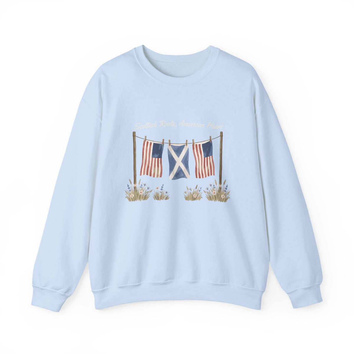 Scottish Roots American Heart Watercolor Flags Crewneck Sweatshirt