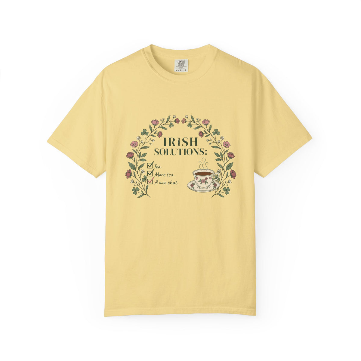 Irish Solutions Tea Cup Wildflowers and Shamrocks T-Shirt