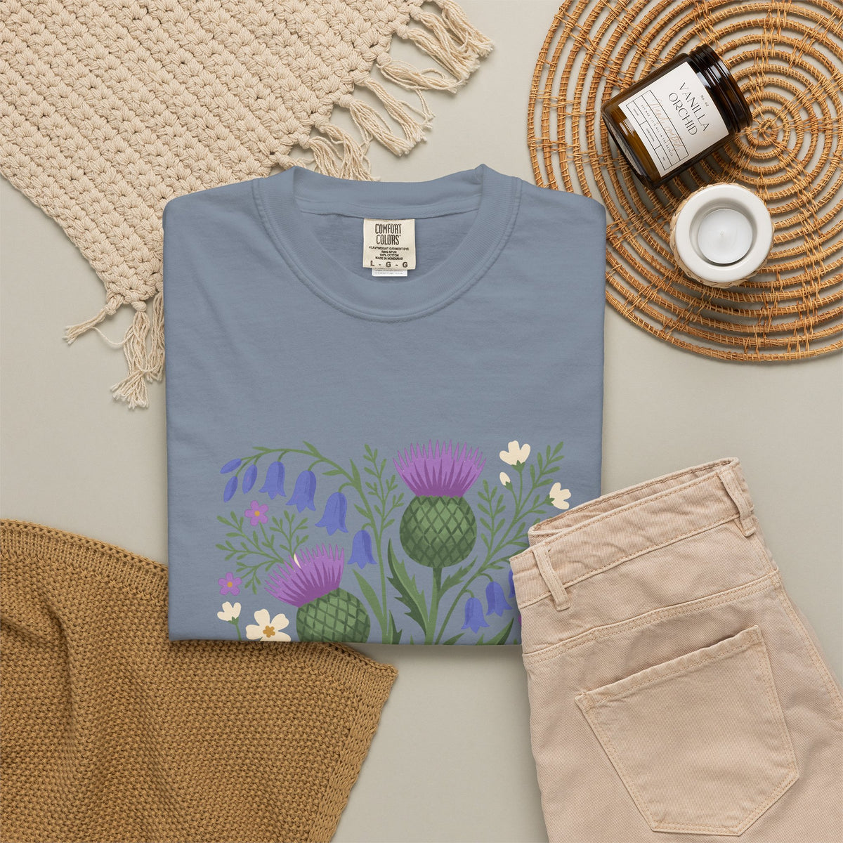 Scottish Thistle Floral Folk Art Bluebells T-Shirt