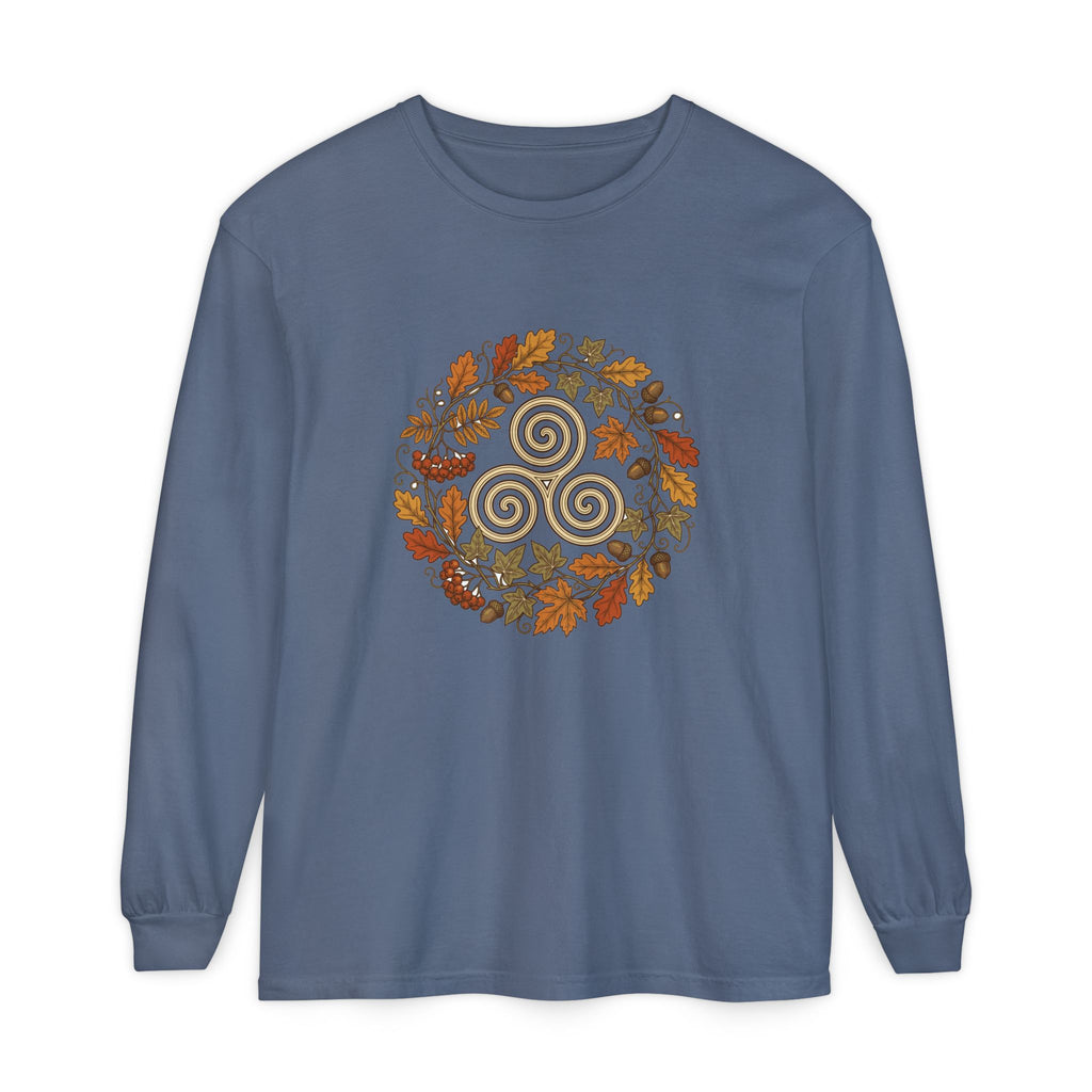 Celtic Autumn Spiral Leaf Wreath Long Sleeve Tee