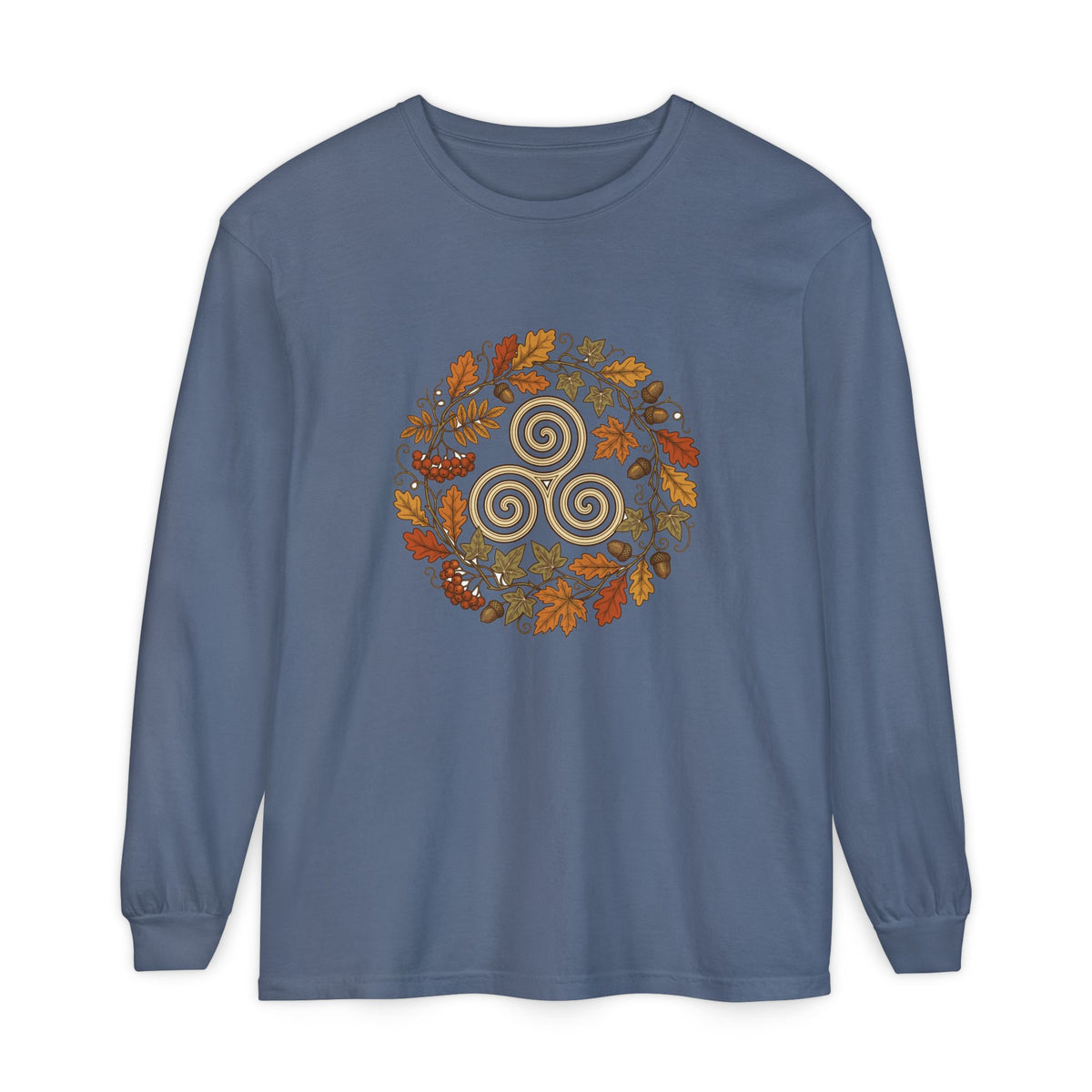Celtic Autumn Spiral Leaf Wreath Long Sleeve Tee