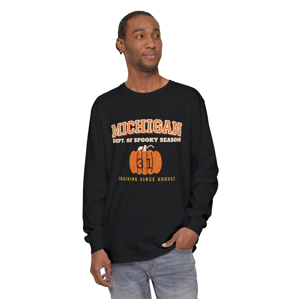 Michigan Dept. of Spooky Season Varsity Long Sleeve Tee