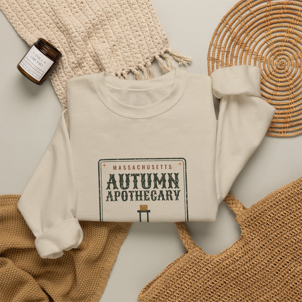 Massachusetts Autumn Apothecary Label Crewneck Sweatshirt