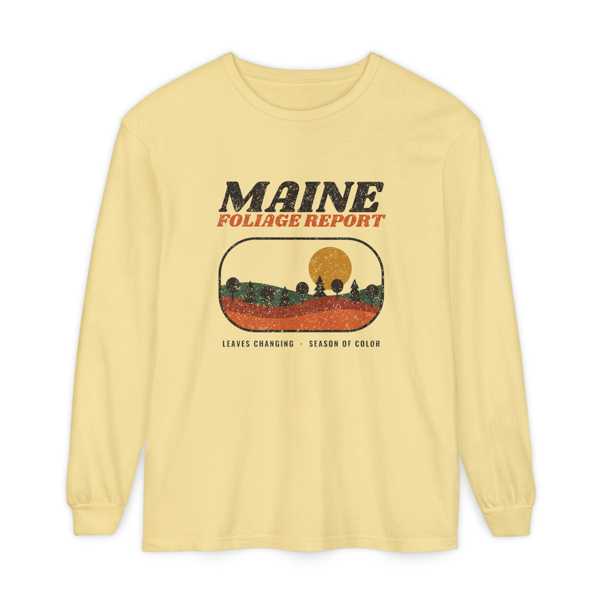 Maine Foliage Report Retro Landscape Long Sleeve Tee