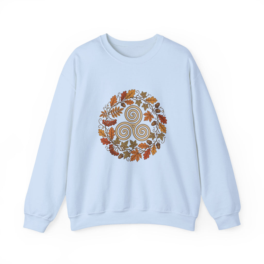 Celtic Autumn Spiral Leaf Wreath Crewneck Sweatshirt