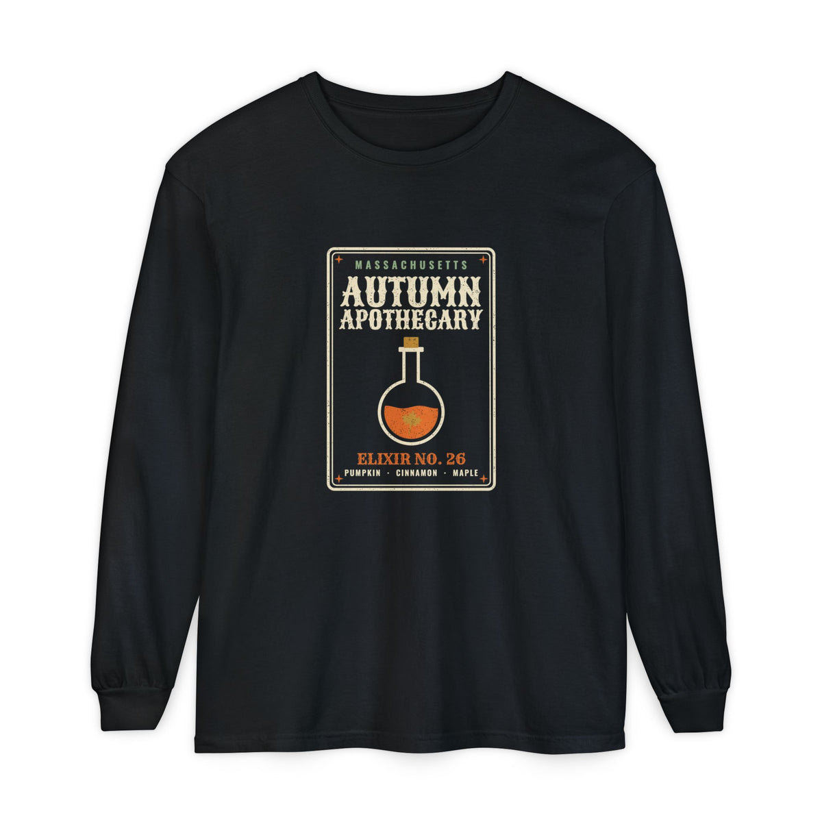 Massachusetts Autumn Apothecary Label Long Sleeve Tee