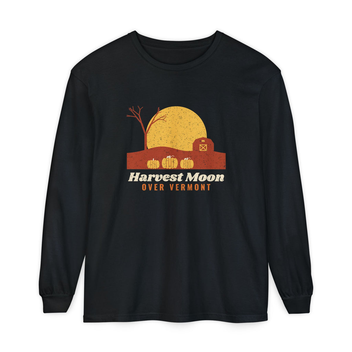 Harvest Moon Over Vermont Barn Long Sleeve Tee