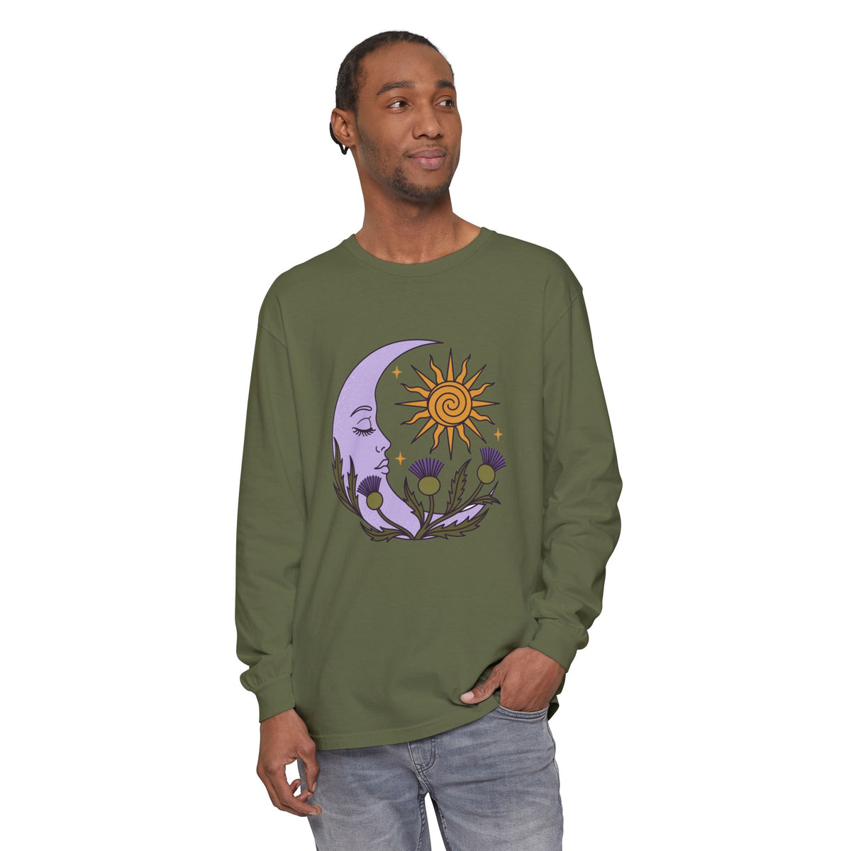 Thistle Moon Celestial Sun and Stars Long Sleeve Tee