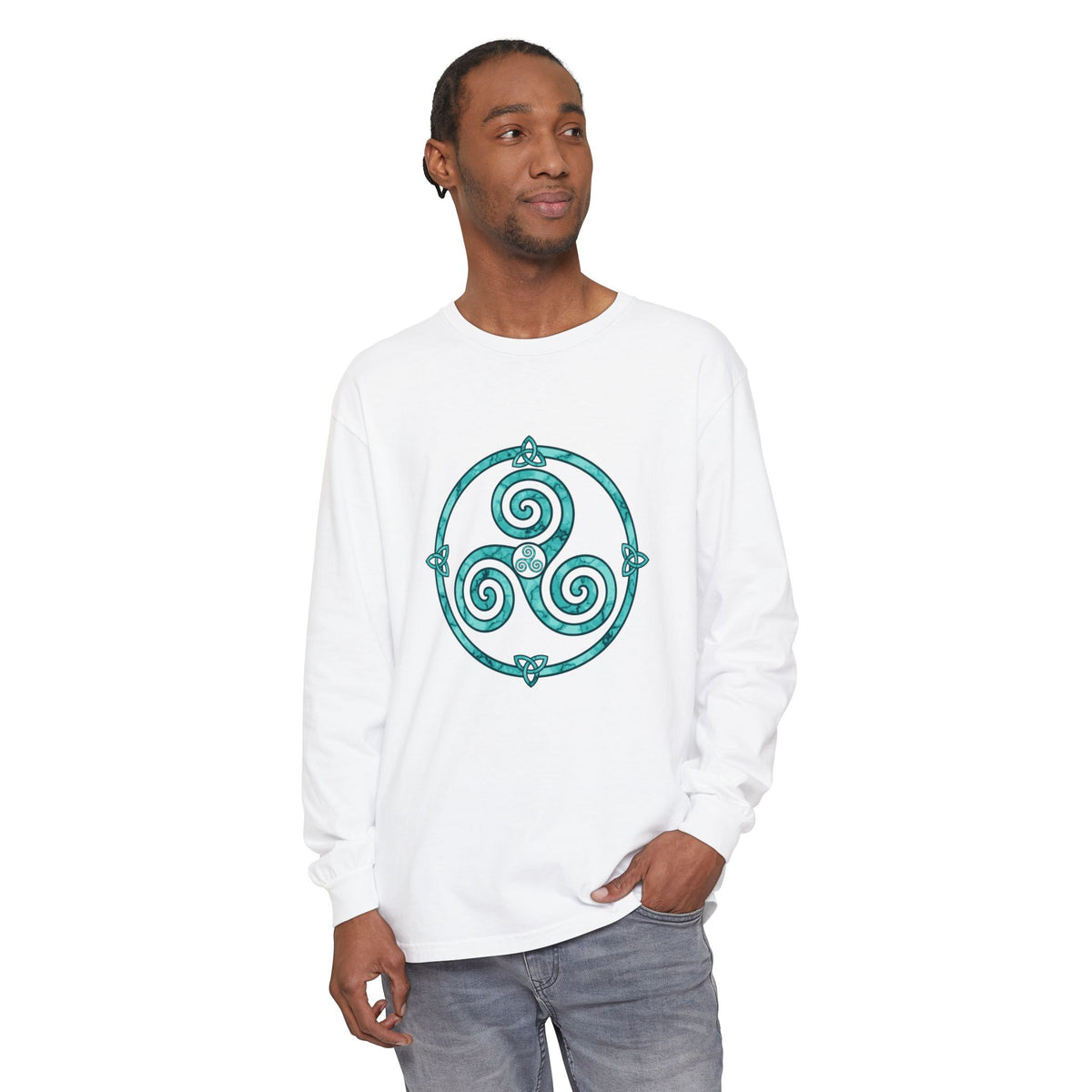 Celtic Triskele Spiral Trinity Knot Turquoise Long Sleeve Tee