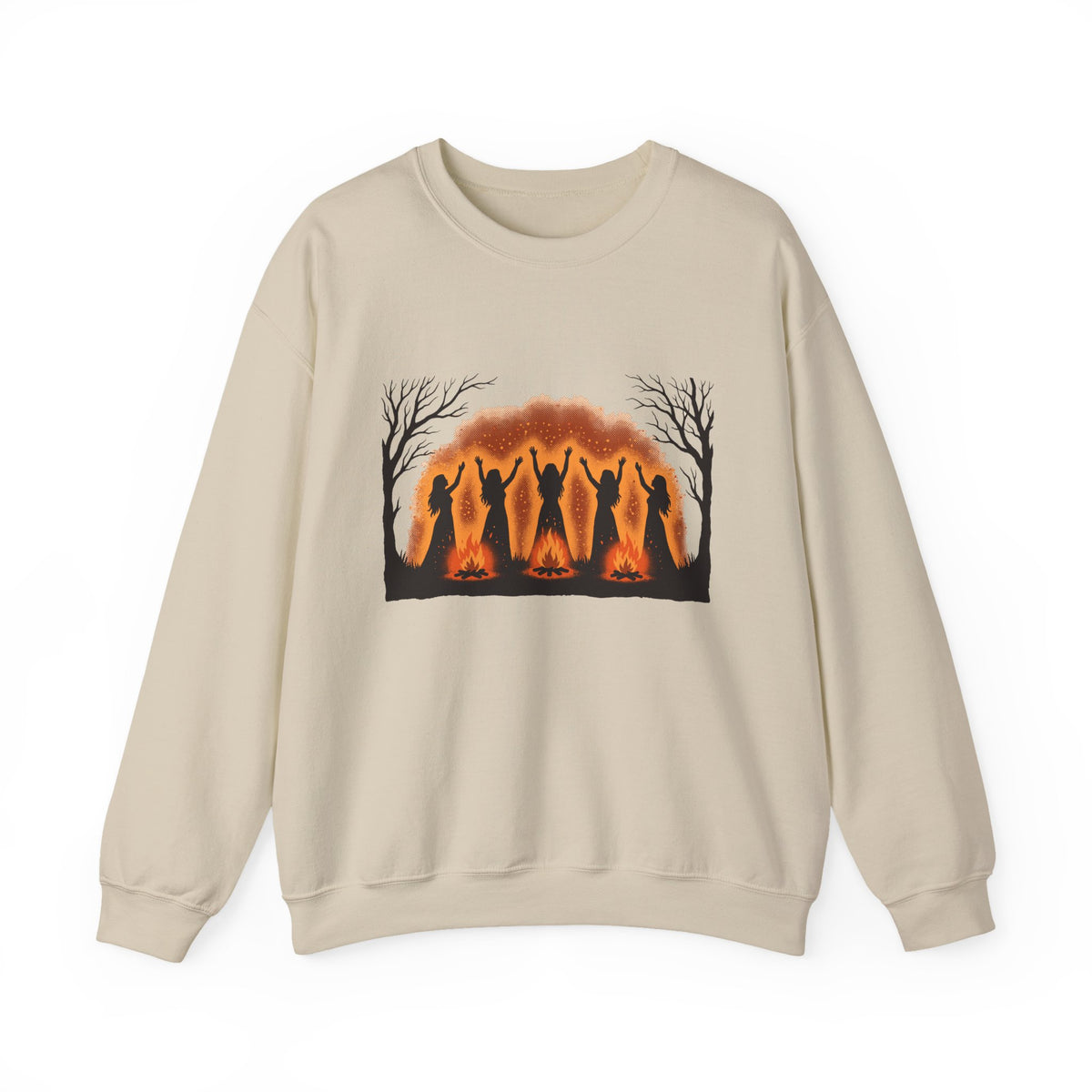 Women Dancing Around Bonfires Night Silhouettes Crewneck Sweatshirt