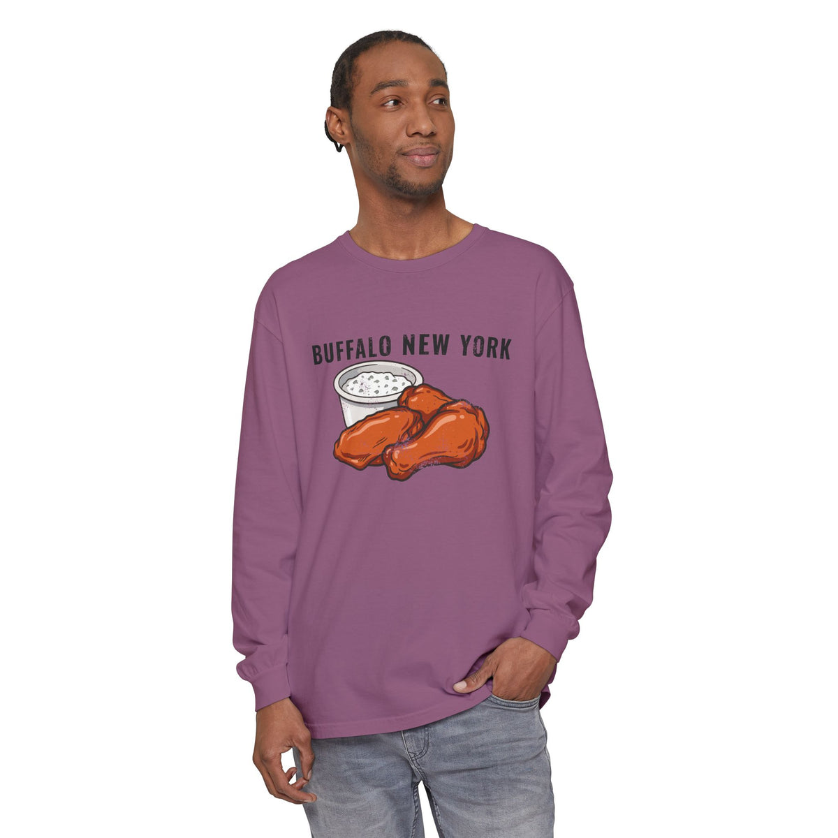 Buffalo Wings Blue Cheese Retro Food Illustration Long Sleeve Tee