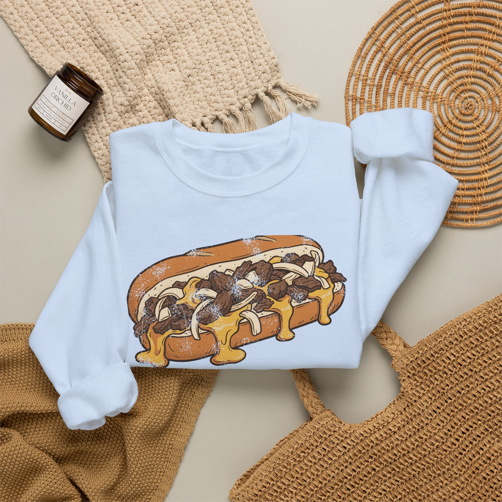 Philly Cheesesteak Retro Food Illustration Crewneck Sweatshirt