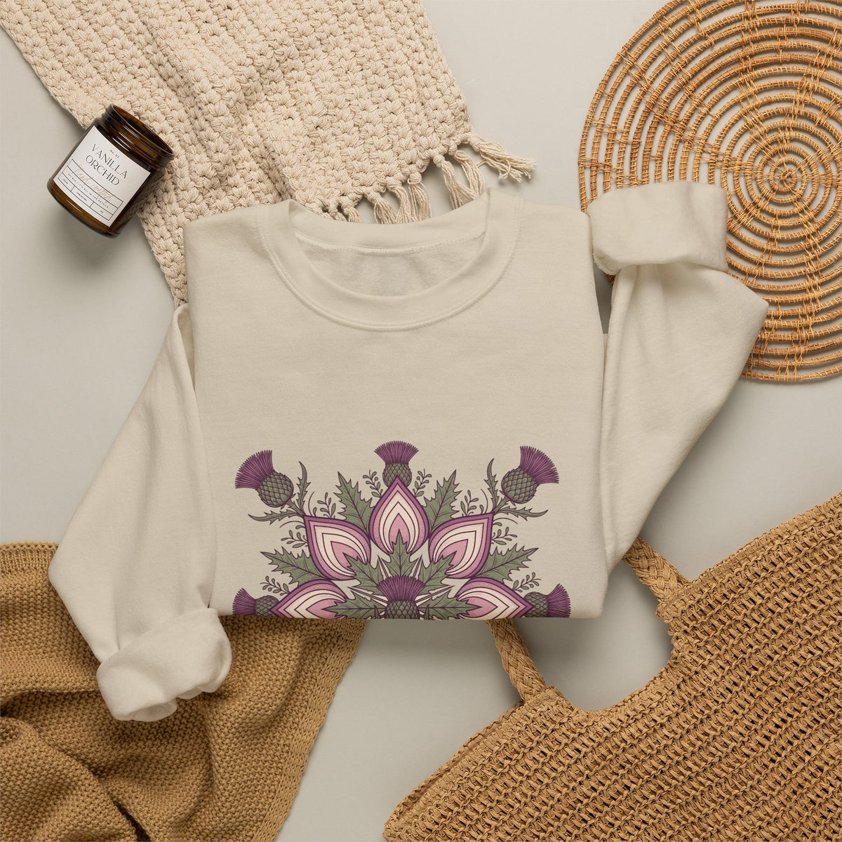 Scottish Thistle Mandala Botanical Crewneck Sweatshirt