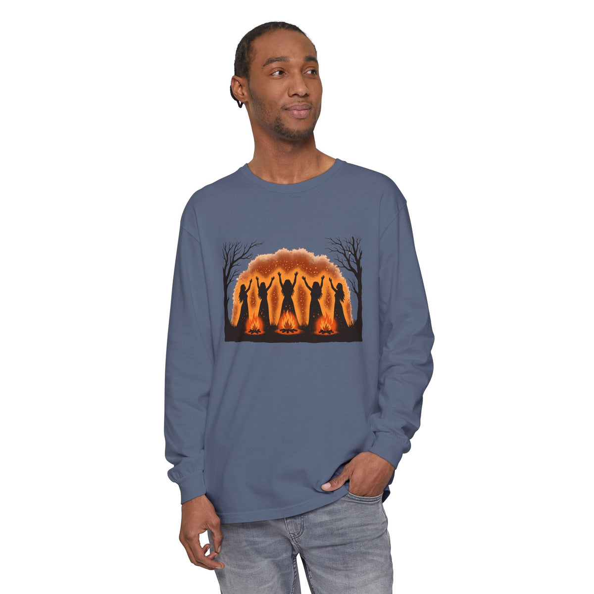 Women Dancing Around Bonfires Night Silhouettes Long Sleeve Tee
