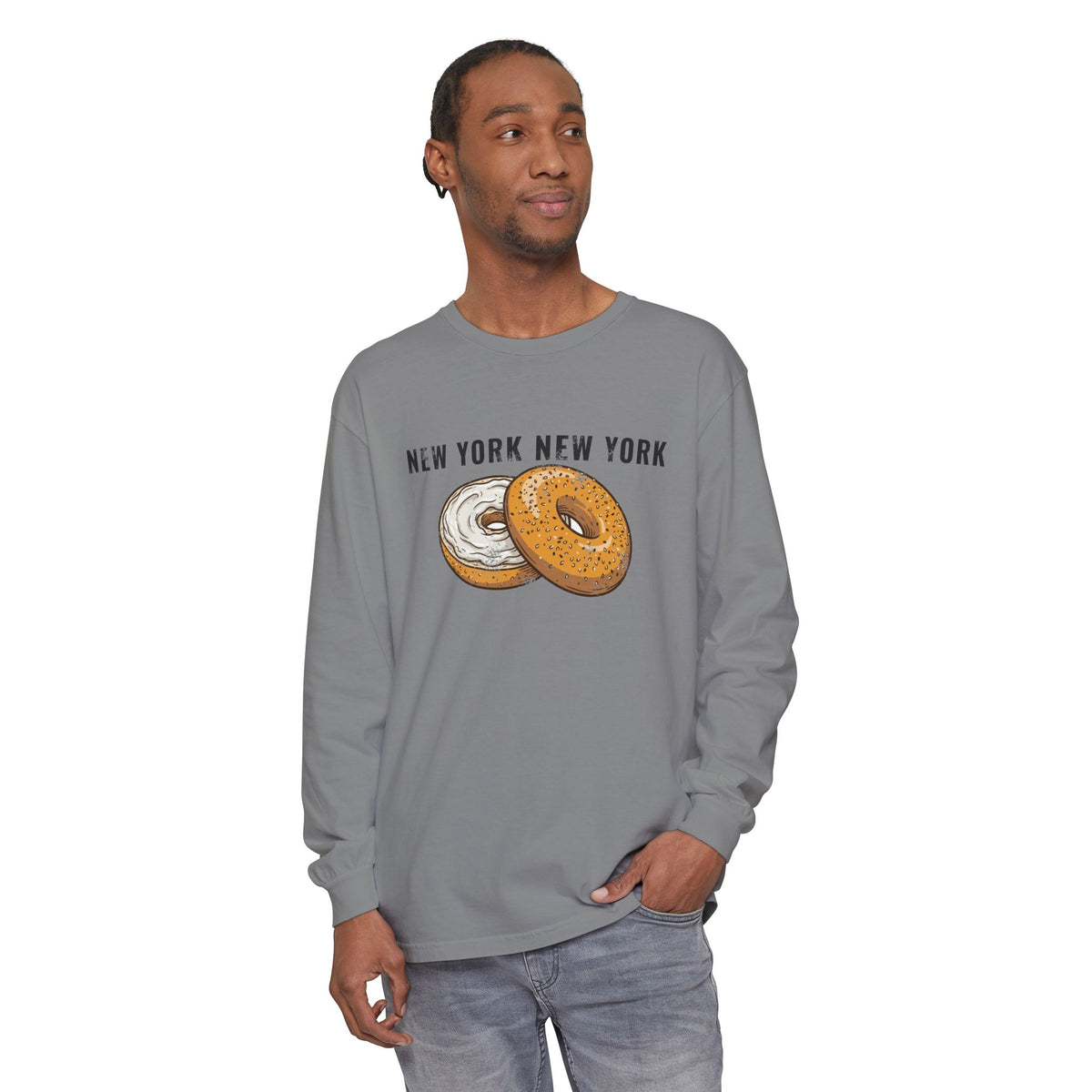 New York Everything Bagel Retro Food Illustration Long Sleeve Tee