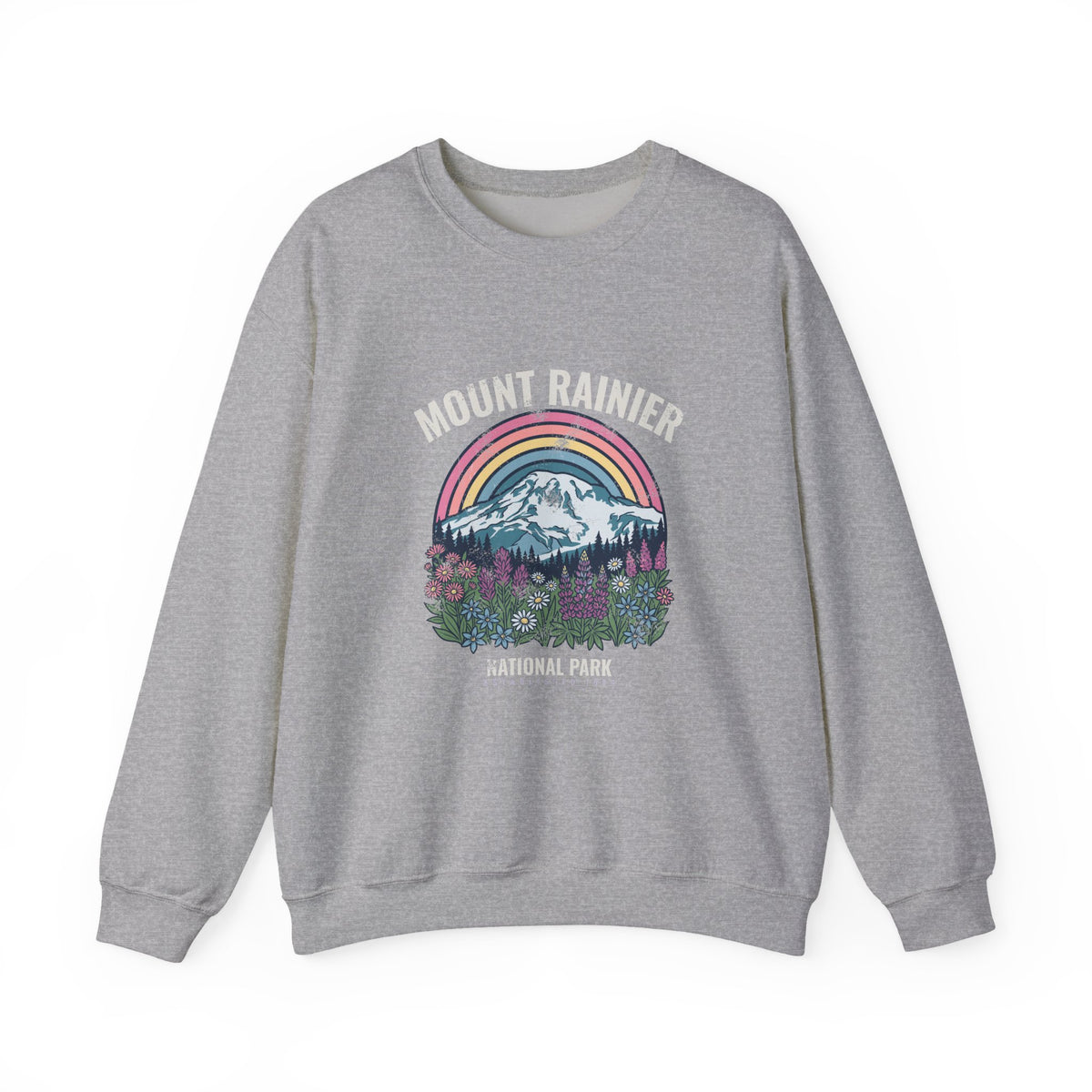 Mount Rainier National Park Wildflower Sunset Crewneck Sweatshirt