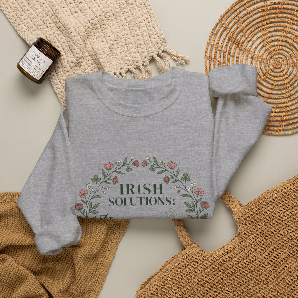 Irish Solutions Tea Cup Wildflowers and Shamrocks Crewneck Sweatshirt