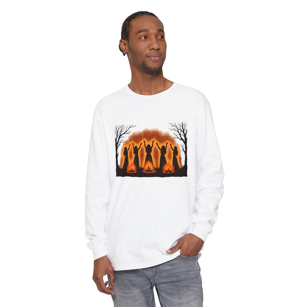 Women Dancing Around Bonfires Night Silhouettes Long Sleeve Tee