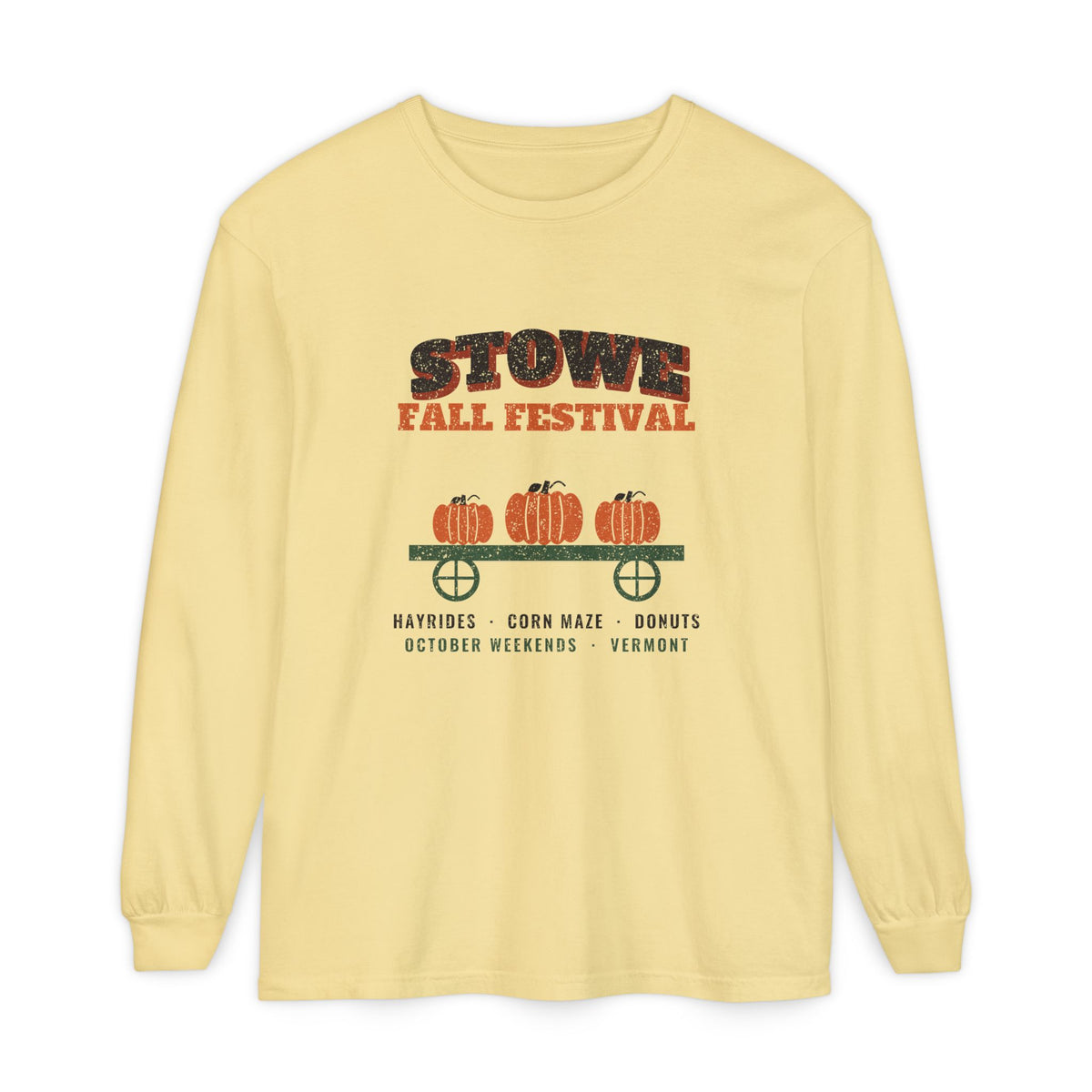 Stowe Vermont Fall Festival Hay Wagon Long Sleeve Tee
