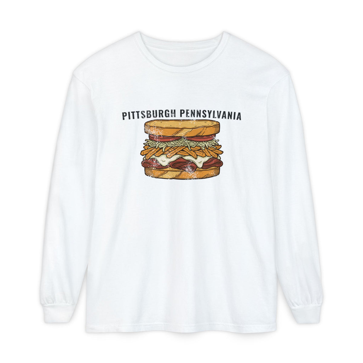 Pittsburgh Fries and Slaw Sandwich Food Illustration Long Sleeve Tee