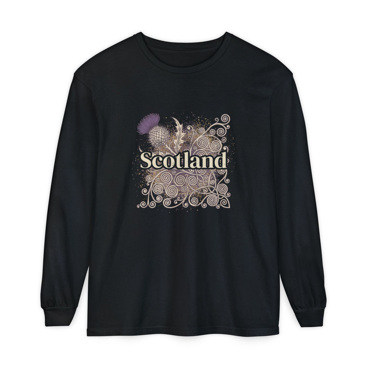 Scotland Thistle Celtic Scroll Paint Splatter Long Sleeve Tee