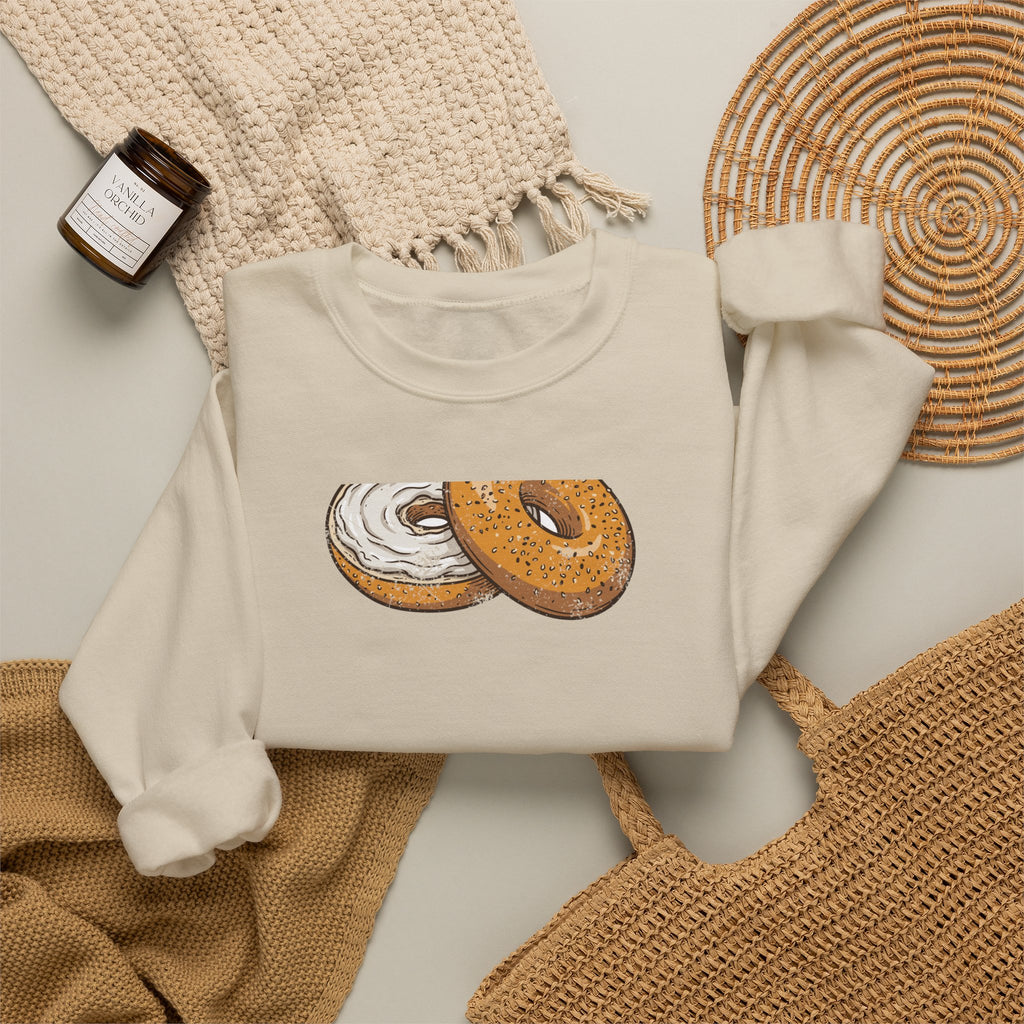 New York Everything Bagel Retro Food Illustration Crewneck Sweatshirt