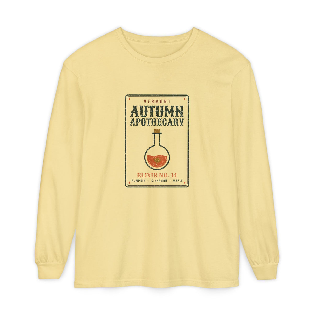 Vermont Autumn Apothecary Label Long Sleeve Tee