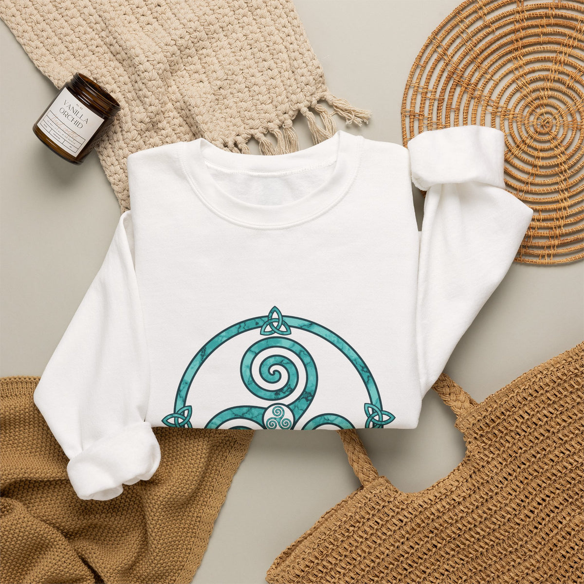 Celtic Triskele Spiral Trinity Knot Turquoise Crewneck Sweatshirt