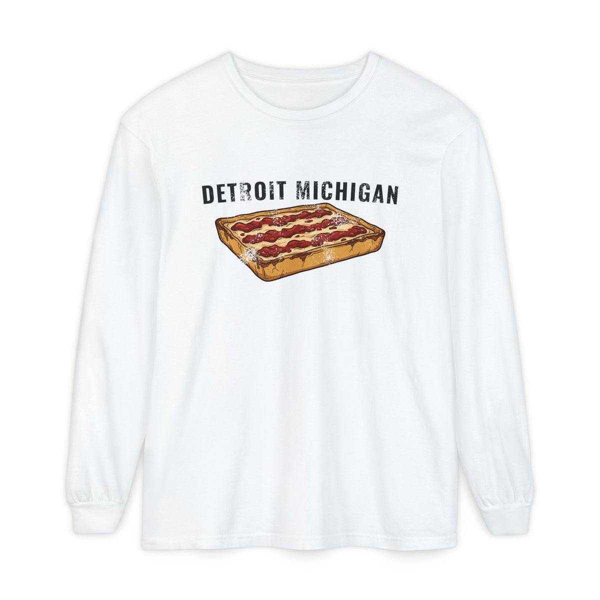 Detroit Style Pizza Retro Food Illustration Long Sleeve Tee