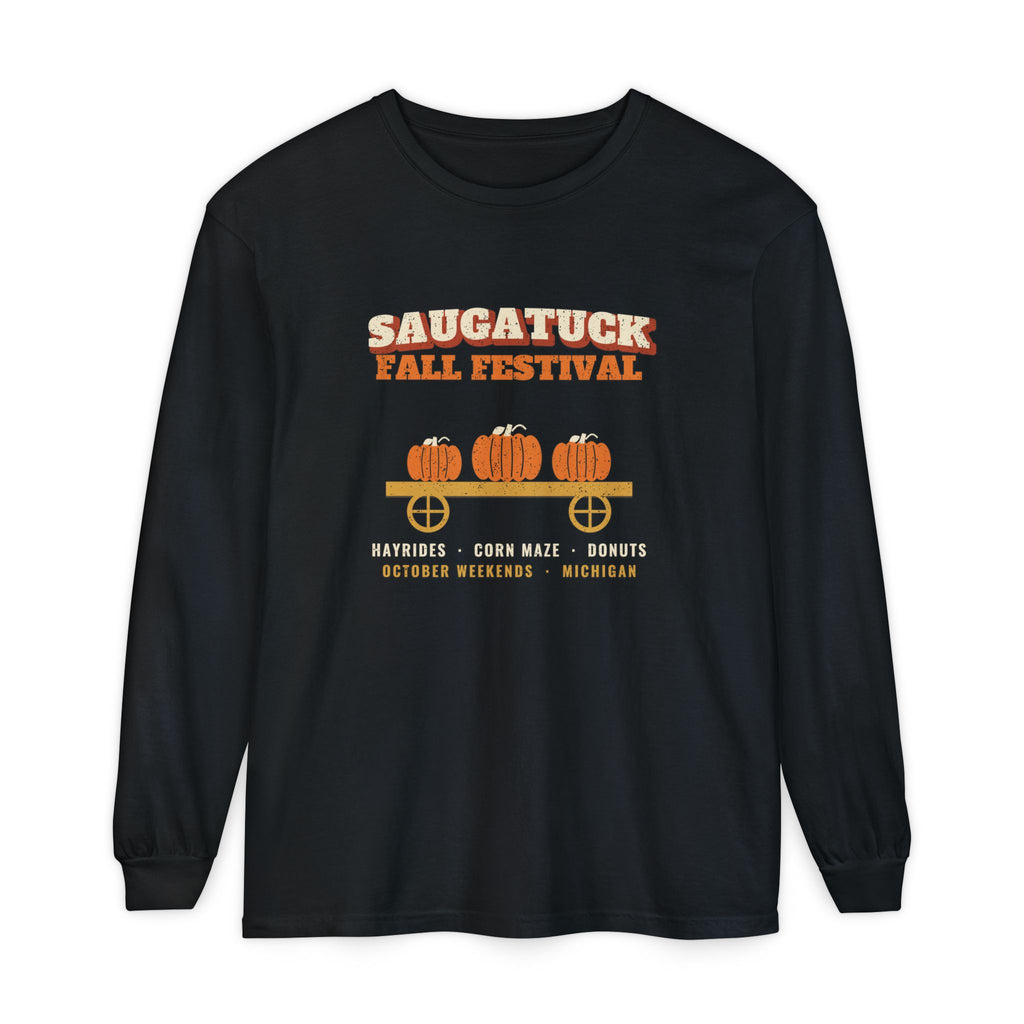 Saugatuck Michigan Fall Festival Hay Wagon Long Sleeve Tee