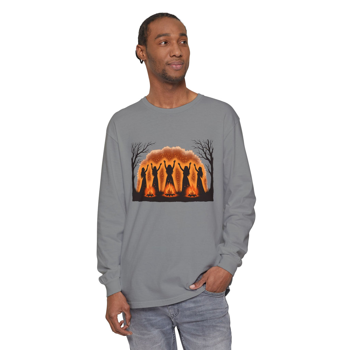 Women Dancing Around Bonfires Night Silhouettes Long Sleeve Tee