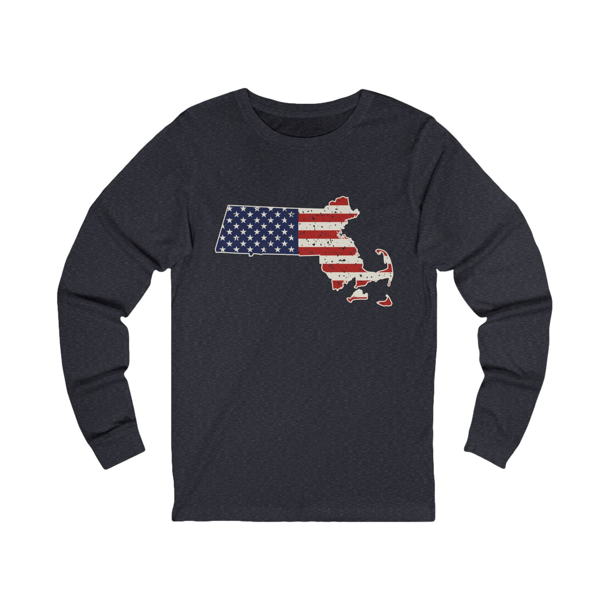 Massachusetts American Flag Map Long Sleeve Tee