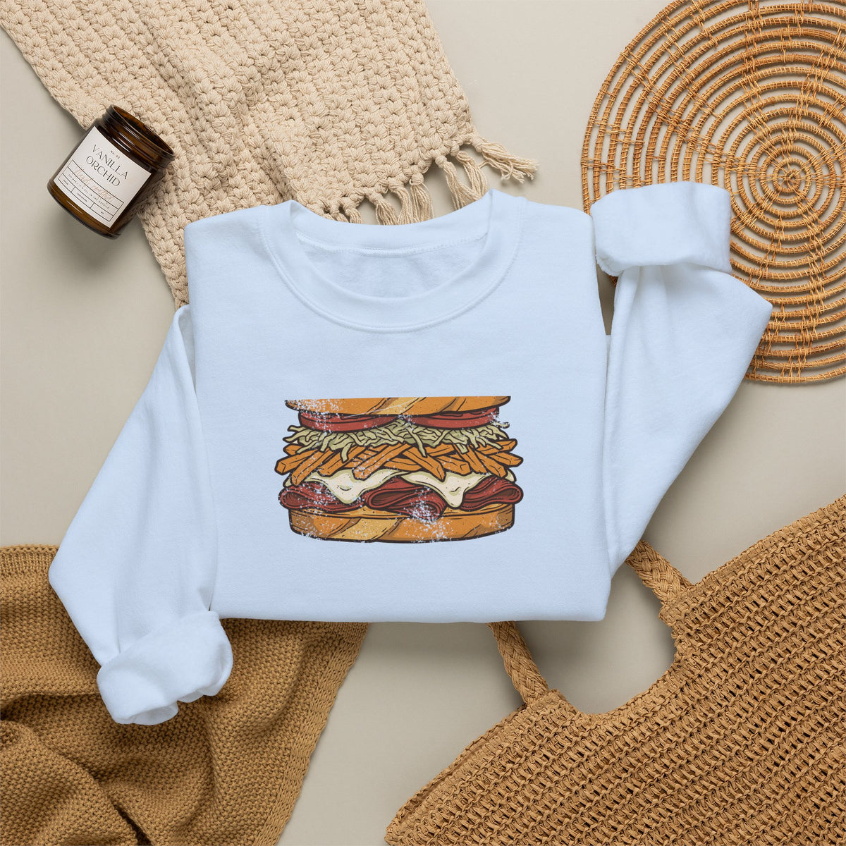 Pittsburgh Fries and Slaw Sandwich Food Illustration Crewneck Sweatshirt