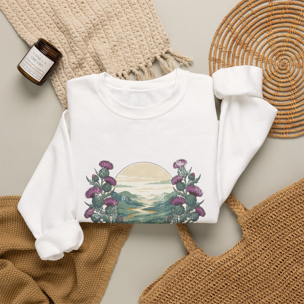 Just a Girl Who Loves Scotland Thistles Highland Glen Crewneck Sweatshirt