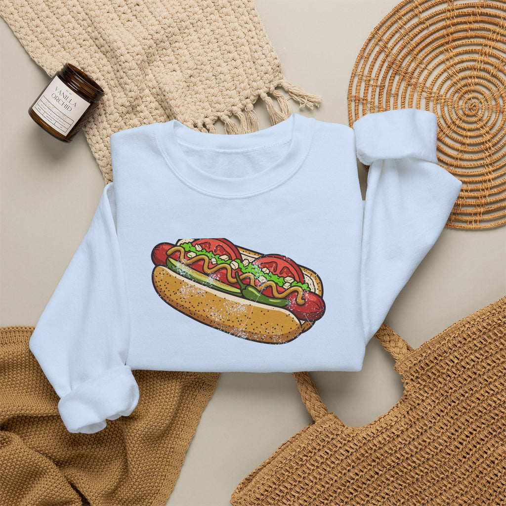 Chicago Style Hot Dog Retro Food Illustration Crewneck Sweatshirt