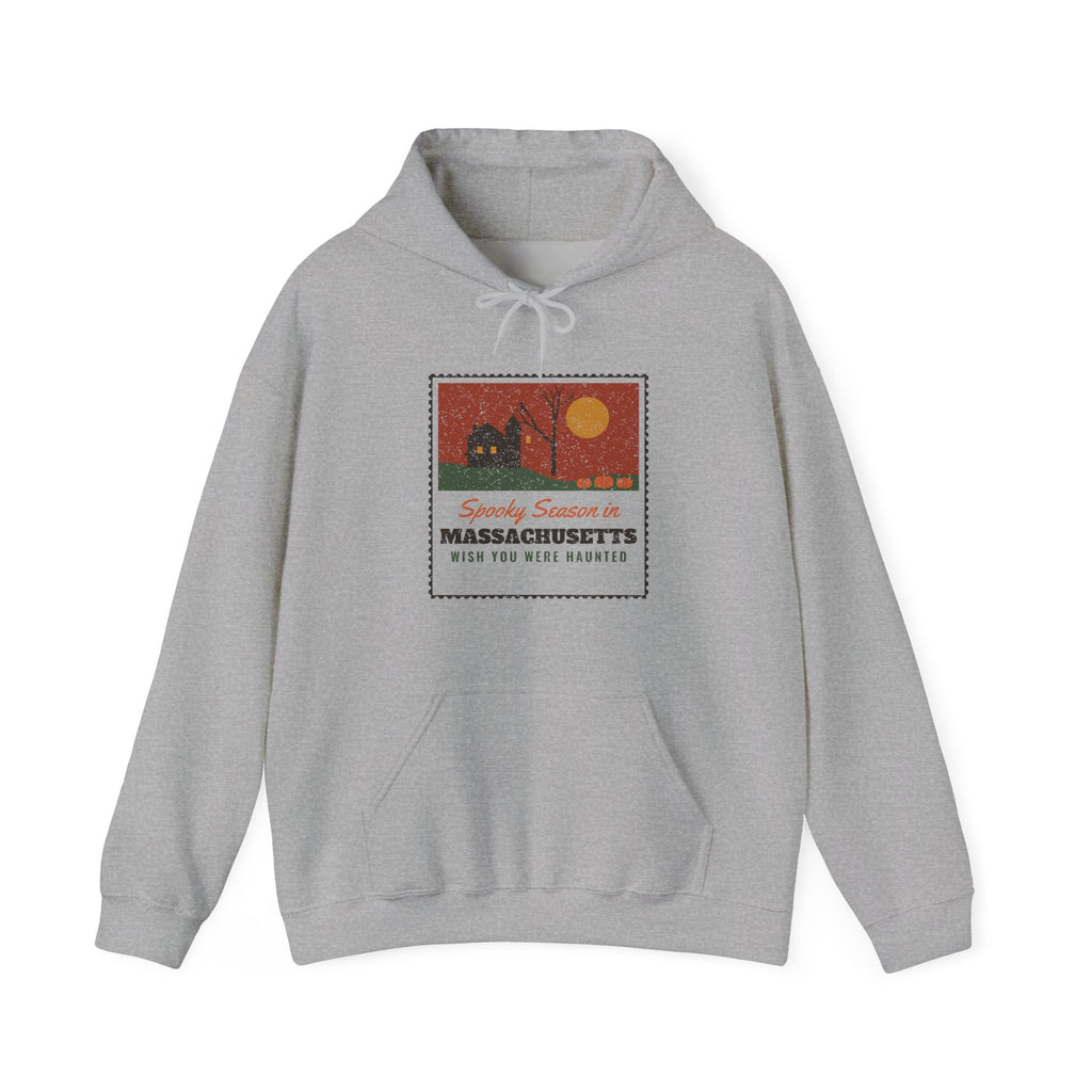 Spooky Season in Massachusetts Haunted Postcard Hoodie