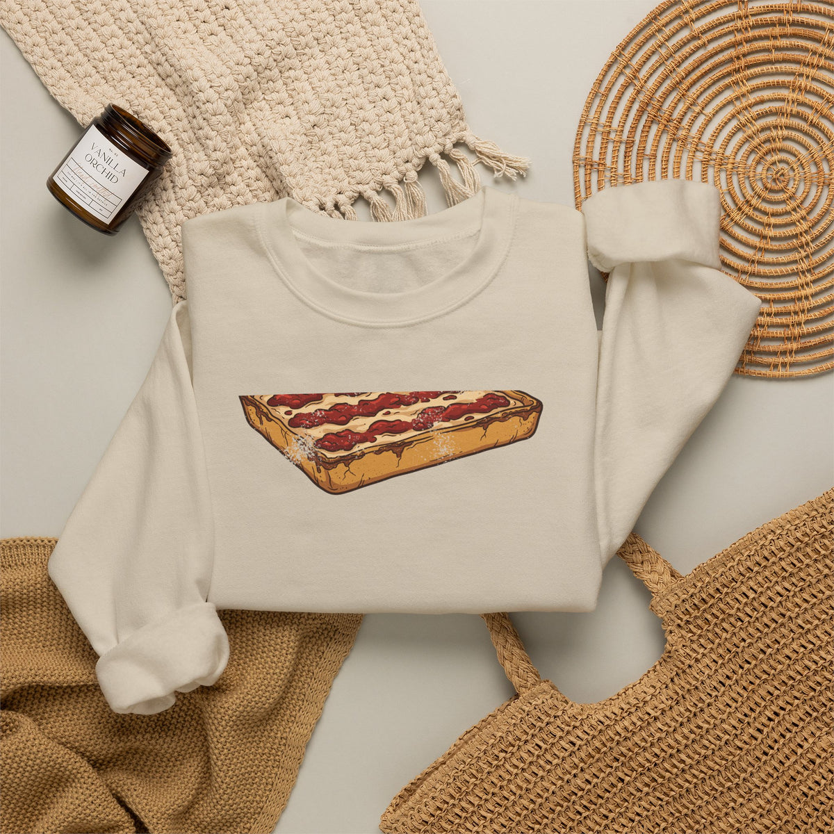 Detroit Style Pizza Retro Food Illustration Crewneck Sweatshirt